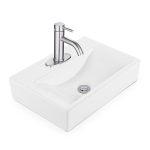 Aquaterior Rectangle Bathroom Ceramic Vessel Sink With Bathroom Single Hole Faucet Drain Combo White Combo - 1 of 4
