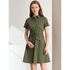INSPIRE CHIC Women's Point Collar Front Elastic Waist Drawstring Mini Shirt Dress with Pocket - 3 of 4