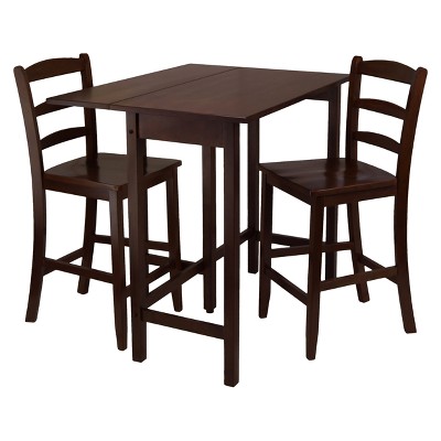 3pc Lynnwood Drop Leaf Counter Height Dining Set with 2 Counter Ladder Back Chairs Antique Walnut - Winsome