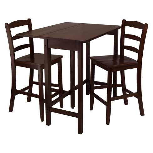 3pc Lynnwood Drop Leaf Counter Height Dining Set With 2 Counter Ladder Back Chairs Antique Walnut Winsome Target