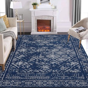Boho Washable Rug for Entryway, Vintage Distressed Rug for Bedroom,  Living Room, Non Slip Soft Low Pile Dorm Nursery Carpet for Bedside - 1 of 4
