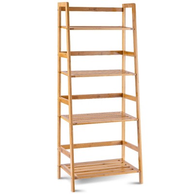 Natural Bamboo 4-Tier Ladder Shelf Bookcase and Plant Stand