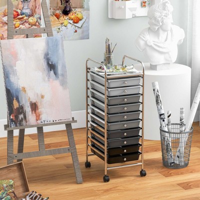 Black 10-Drawer Rolling Storage Cart with Chrome Frame