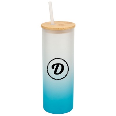 Elanze Designs D Monogram Letter Initial Rope Circle Wrap-Around Design 25 Ounce Frosted Gradient Glass On-The-Go Coffee Travel Skinny Tumbler Mug