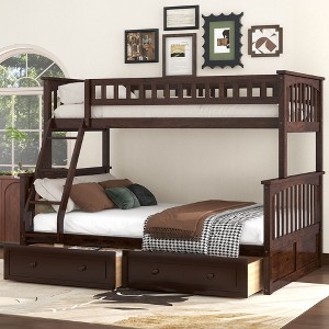 Sapphtopaz Bunk Bed with Drawers,Space-Saving Convertible Beds Frame with Ladder & Guardrail for Kids,Wood Bunk Beds for Bedroom - 1 of 4