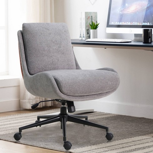 Modern Armless Office Chair Dark Gray Boucle Performance Fabric ...