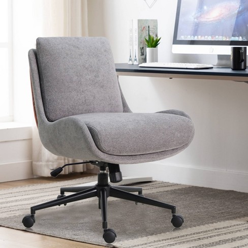 Modern Armless Office Chair Dark Gray Boucle Performance Fabric WOVENBYRD