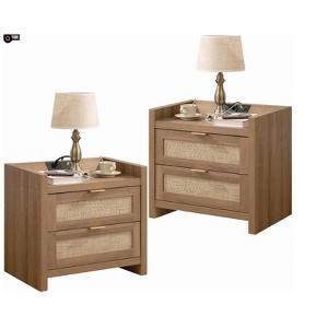 COZONY 2-Piece Wicker Nightstand Set with Type-C Charging Station, Boho Bedside Table with 2 Drawers for Bedroom - 1 of 3