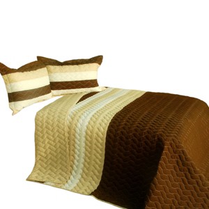 Slickblue Full/Queen Quilt Set with 2 Shams, Handmade Vermicelli Quilted, 4 Color Options, 3 Piece Set - 1 of 4