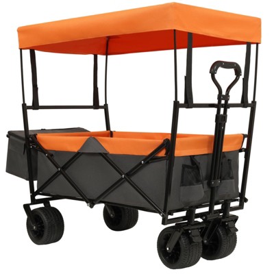 BEAFUP Collapsible Wagon with Canopy & Mosquito Net,480Lbs Foldable All-Terrain Cart for Camping,Shopping,Beach,Families & Outdoor Enthusiasts