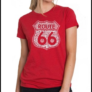 LA Pop Art Women's Premium Blend Word Art T-shirt - Route 66 - Life is a Highway - 1 of 4