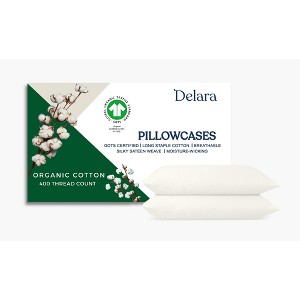Delara GOTS Certified 100% Organic Cotton Pillowcase Pack of 2, 400 TC, Moisture-Wicking, Smooth & Breathable Pillowcases - 1 of 4