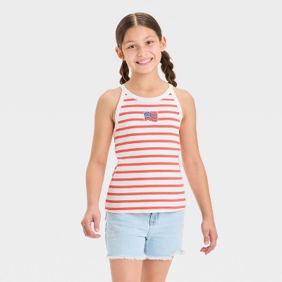 Girls' American Flag Striped Graphic Tank Top - art class™ Red/Off-White