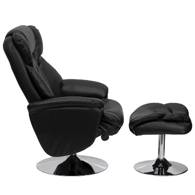Black Leather Swivel Recliner with Metal Base