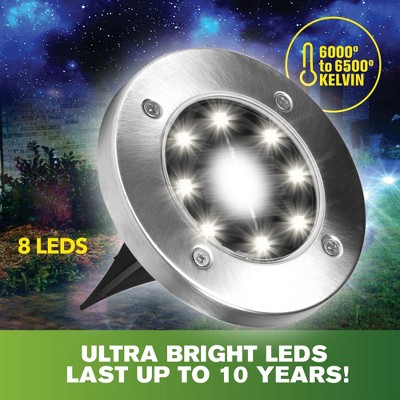 Stainless Steel Solar LED Pathway Disk Lights, Set of 8