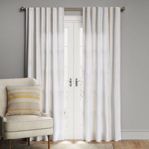 1pc 50x63 Blackout Block Striped Window Curtain Panel White