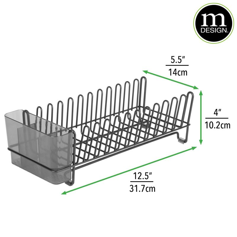 mDesign Steel Compact Modern Dish Drying Rack with Cutlery Tray, 3 of 7