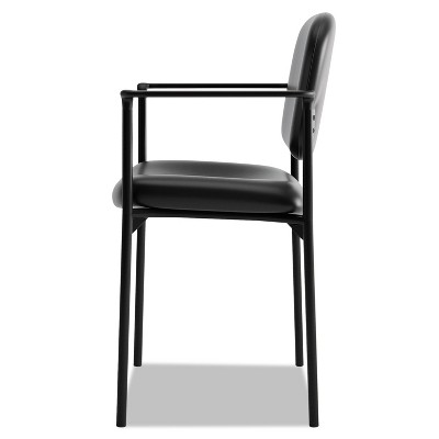 Stackable Black Leather & Steel Visitor Chair with Fixed Arms