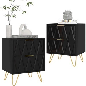 CIPACHO 2 Black Modern Bedroom Night Stands with 2 Drawers Wood & Golden Metal Legs Also for Living Room - 1 of 4