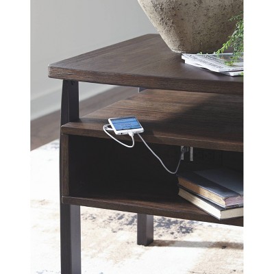 Contemporary Vailbry Two-Tone Rectangular End Table in Black and Brown