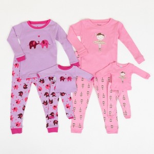 Leveret Girls Cotton Pajamas with Matching Doll Outfit – 2 Pack – Ballerina & Elephant - 1 of 4