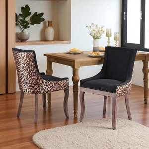 Mshliw Set of 2 Upholstered Dining Chairs with Bronze Nailhead Trim, Thick Padded Fabric Seats and Solid Wood Legs for Dining Room - 1 of 4