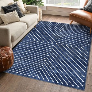 Modern Symmetric Fine Line Printed Area Rug Ultra Thin Low Pile Machine Washable Stain Slip Resistant Non Shedding Pet Friendly Floor Carpet - 1 of 4