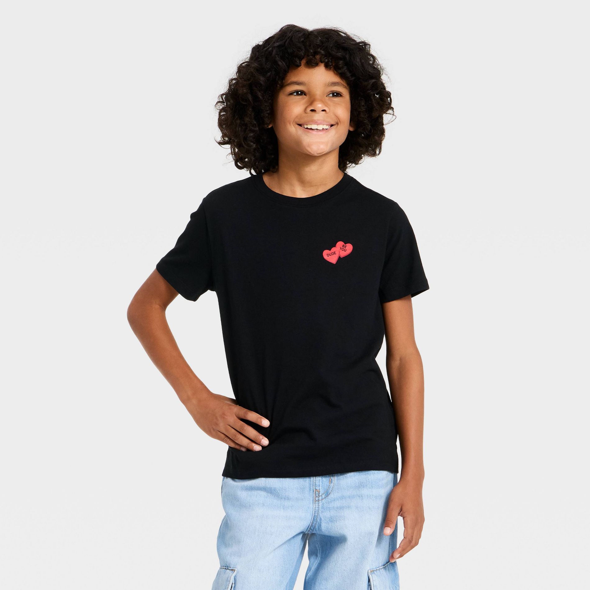 Boys' Valentine's Day Candy Heart Graphic T-Shirt - Cat & Jack™ Black