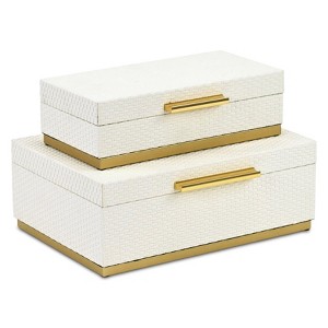 HomeRoots Set of Two White And Gold Nesting Decorative Storage Boxes With Lids - 1 of 4
