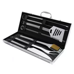 Hastings Home Stainless Steel BBQ Grilling Utensil Set in Carrying Case - 8 Pieces