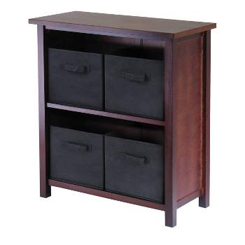 5pc Storage Shelf with Folding Fabric Baskets Walnut/Black - Winsome