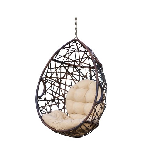 Cayuse Wicker Tear Drop Hanging Chair Brown Tan Christopher Knight Home