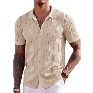 COOFANDY Men's Knit Shirts Short Sleeve Button Down Polo Shirt Fashion Casual Summer Beach Shirts - 1 of 3