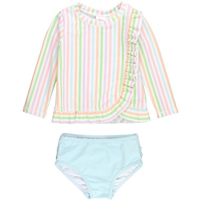 Rufflebutts Girls Upf50+ Long Sleeve Ruffled Rash Guard 2-piece - Pale ...