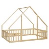 NicBex Full Size Wood House-Shaped Montessori Bed,Floor Bed with Safety Guardrails,Modern Toddler Bed for Bedroom,Natural - 4 of 4