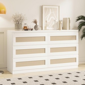6 Drawer Dresser with Charging Station & Led Lights, Large Wood Chest of Drawers, Compact Bedroom Dresser - 1 of 4