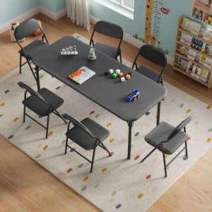 Boys and Girls Folding Table and Chairs Set of 3, Portable Table and Chair with Pu Soft Cushion, Suitable for Eating, Reading and Playing - 1 of 3