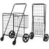 Folding Shopping Cart with Wheels Rolling Foldable Grocery Cart w/Double Basket - 2 of 4