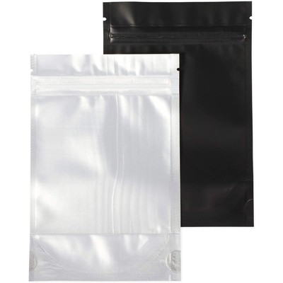 Juvale 100-Pack Resealable Smell Proof Foil Pouch Bag, 4"x 6" Reusable Flat Reclosable Storage Bags, Clear & Black