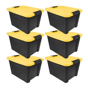IRIS 20qt Plastic Storage Bins with Lids Black Latching Stackable Totes 6pk - 1 of 2