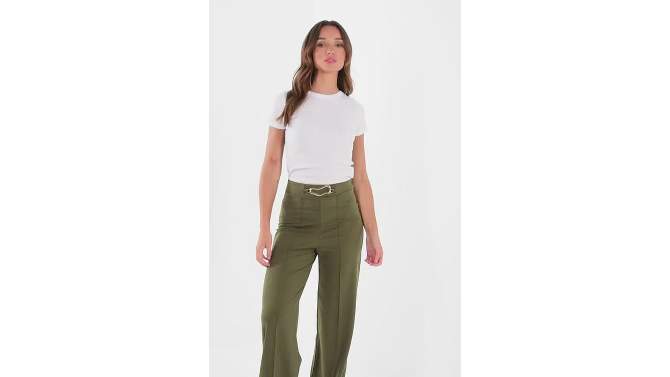 QUIZ Women's Olive Green Buckle Detail Palazzo Pant, 2 of 7, play video
