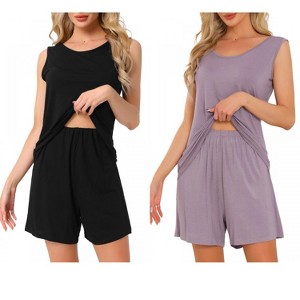 INSPIRE CHIC Women's 2 Pcs Cotton Soft Sleeveless Cami & Shorts Pajama Set - 1 of 4