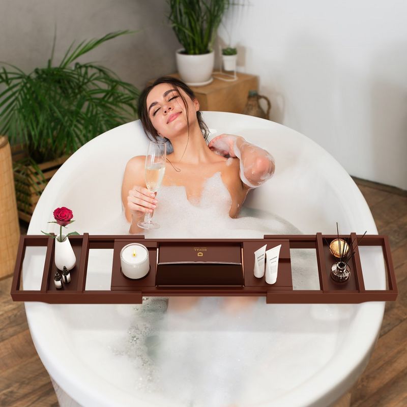 ROYAL CRAFT WOOD Luxury Bathtub Caddy Tray with Expandable Sides - One or Two Person, Bath Caddy Tray, Bonus Free Soap Holder, 2 of 8