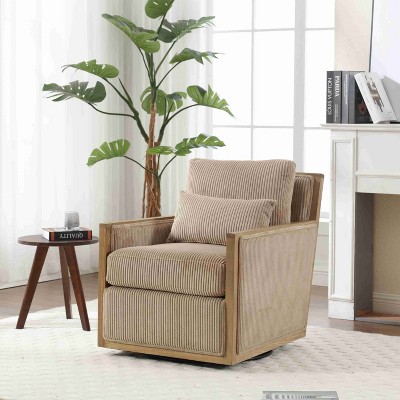 CAVINAS Corduroy Swivel Barrel Accent Chair with High Backrest,Cozy Upholstered Swivel Living Room Chairs,Reading Chairs for Living Room