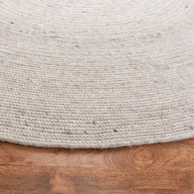 Beige Wool 5' Round Handmade Braided Area Rug