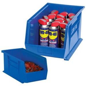 Box Partners Plastic Stack & Hang Bin Boxes 14 3/4" x 8 1/4" x 7" Blue 12/Case BINP1487B - 1 of 2
