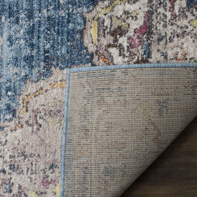Blue and Light Grey Hand-Knotted Synthetic Runner Rug
