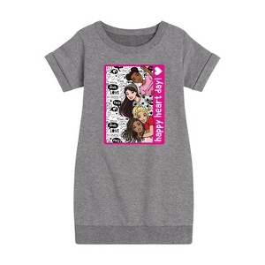 Girls' - Barbie - Happy Heart Day Graphic Short Sleeve Fleece Dress - 1 of 4