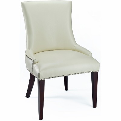 Elegant Cream Leather Upholstered Parsons Side Chair with Birch Wood Legs