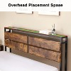 Homhougo Rustic Industrial Full Size Bed Frame with Storage Bedside, Vintage Wood Headboard, Metal Mattress Foundation, Strong Slats Support, Brown - 4 of 4
